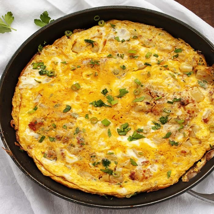 Chorizo, potato & cheese omelette