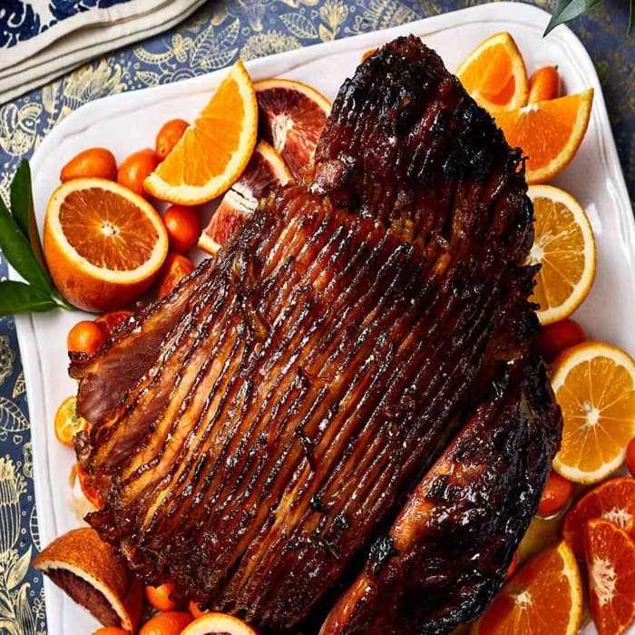 Slow-roasted ham with lemon, garlic & sage